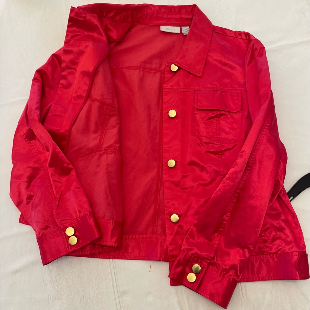 Chico’s sporty satin red long sleeve jacket size 3 - Picture 8 of 16